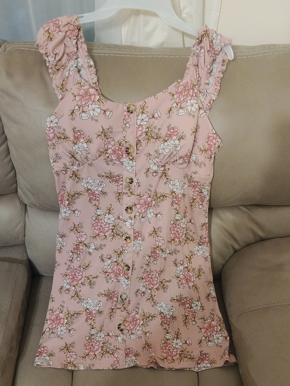 No Boundaries Pink Floral Button-Front Camisole